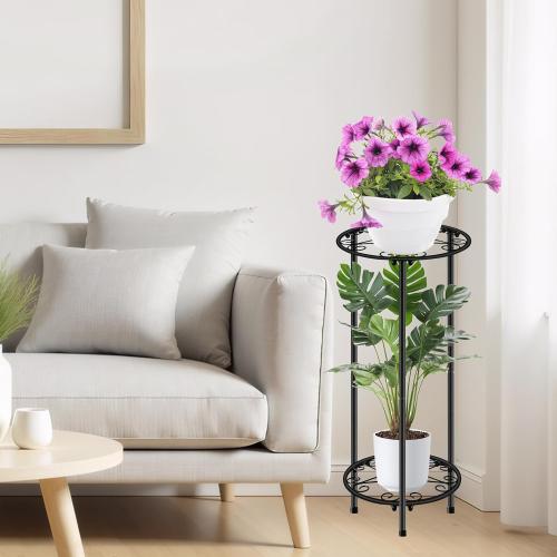 CASIMR Plant Stand Indoor Outdoor, Metal Rustproof Flower Shelf 2 Tier 23.9 inch, Tall Multiple Plant Pot Holder Rack for Garden Patio Living Room Corner Balcony, Black