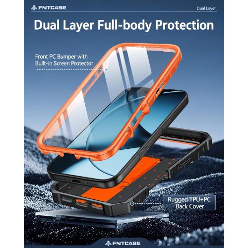 FNTCASE for iPhone 17 Pro-Max Case: Military Grade Drop Proof Protection Mobile Cover with Kickstand | Matte Textured Rugged Shockproof TPU | Protective Sturdy Phone Case - 6.9 inch Orange