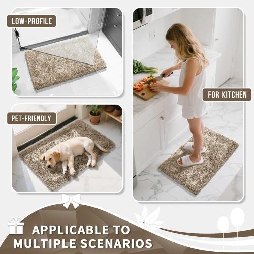 Yimobra Chenille Bathroom Rugs Non Slip, Extra Thick Soft Absorbent Bath Rug Medium Machine Washable Quick Dry Bath Mat for Bathroom Floor, Tub and Shower, Home Decor Accessories, Camel