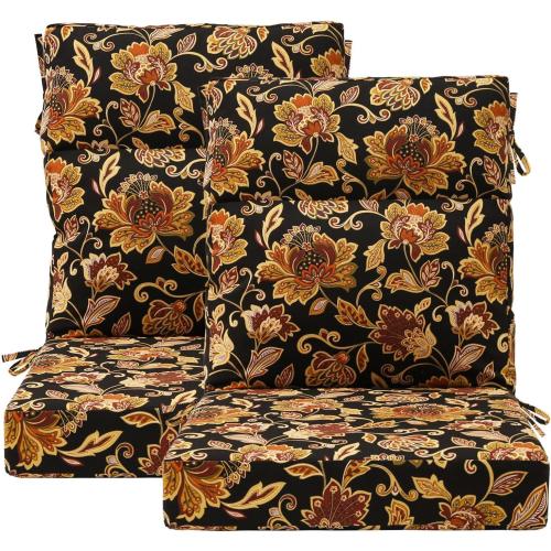 Unimatta Outdoor High Back Chair Cushion Seat Pads, 44 x 21 Inch Water-Repellent & Fade-Resistant Patio Furniture Cushions with Ties for Adirondack, Rocking Chairs, Red Yellow Vine Flower