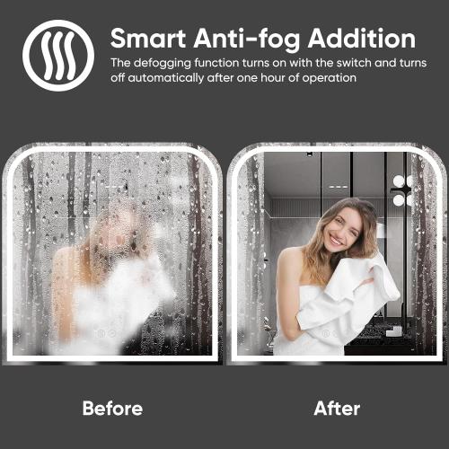 LED Bathroom Mirror, 36x 36 LED Mirror with Lights for Bathroom, Lighted Vanity Mirrors for Wall, Anti-Fog, Dimmable, Tempered Glass, Memory Function, 3 Colors, Safe Use (White)