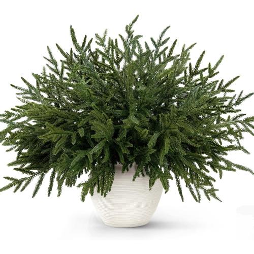 14 Pcs Norfolk Pine Stems, 18 Inch Real Touch Artificial Christmas Norfolk Pine Branch, Faux Greenery Picks for Vase DIY Garland Home Holiday Decor