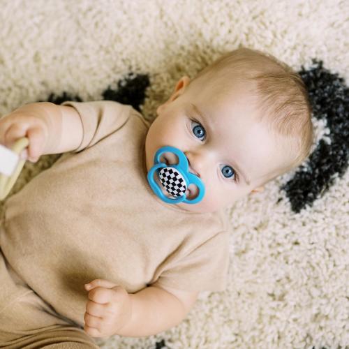 Dr. Brown's Advantage Glow-in-the-Dark Baby Pacifier, Fully Symmetrical Soother with Soft Silicone Bulb, Skateboard Snail-Blue Nature, 6-18m, BPA Free, 4 Pack