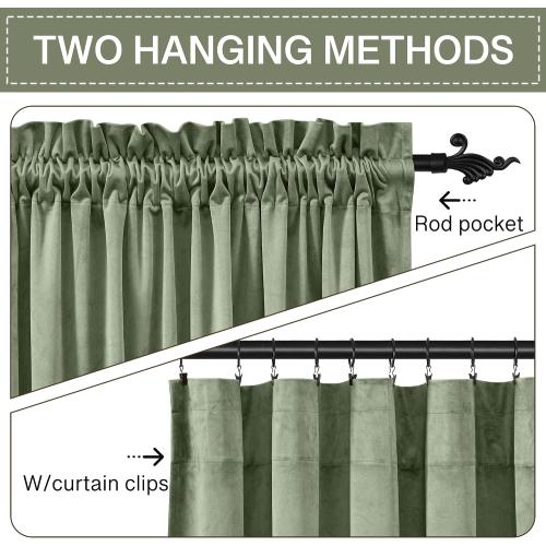 StangH Sage Green Velvet Curtains for Living Room Super Soft Thermal Insulated Privacy Protection Room Darkening Drapes for Bedroom/Nursery, W62 x L96, 2 Panels