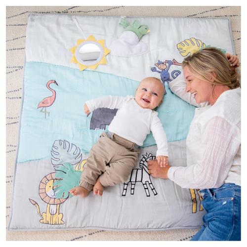 aden   anais Baby Bonding Playmat – Reversible 45” x 45” Cotton Muslin Infant Mat – Foldable Play & Tummy Time Cushion – Sensory Development Toys – Machine Washable - Non Toxic, PVC Free