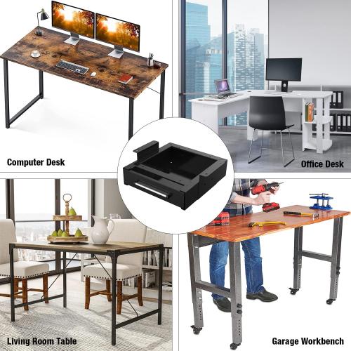 UNITEDPOWER Under Desk Drawer Storage, Pull-Out Office Hidden Counter Drawer, Metal Sliding Organizer Mount Below Table, Optional Bracket Height, Black