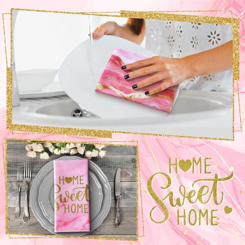 Geyoga 4 Pcs Marble Kitchen Dish Towels Pink and Gold Bathroom Hand Towels Absorbent Marble Tea Washcloths for Winter Spring Bathroom Decor Kitchen Accessories Gifts