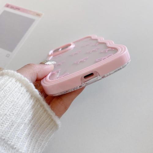 QLTYPRI Bow Case for iPhone 17e / iPhone 16e, Clear Cute Ribbon Bow Phone Case Curly Wavy Aesthetic Phone Case, Slim Soft Transparent Shockproof Protective Cover for Women Girls - Pink
