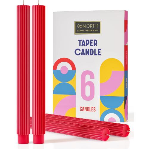 96NORTH 10.6 inch Taper Candles Set of 6, 7/8 inch Base Diameter, Unscented Taper Candles, Up to 18 Hours Burning Time Candlesticks, Dripless Taper Candles, Perfect as Dinner, Household Candles — Red