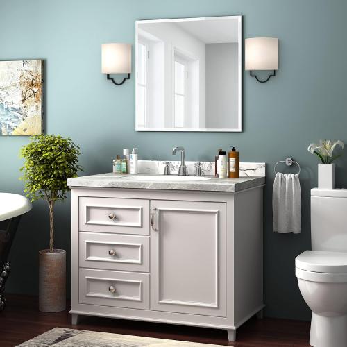 KOHROS Vanity Mirror Frameless Square Mirror, 24 x 24 Bathroom Wall Mirror w/Pencil Polished Edge, Anti-Rust, Tempered Glass, Hangs Horizontally or Vertically