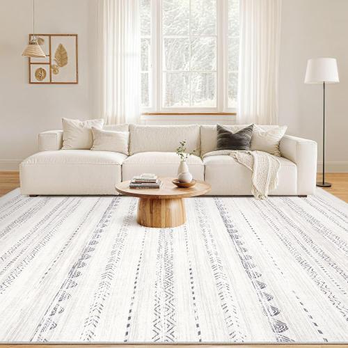 Nakagishi Area Rug Living Room Rugs: 5x7 Washable Boho Large Neutral Farmhouse Soft Moroccan Stain Resistant Indoor Floor Carpet for Bedroom Nursery Kids Playroom Office Dining Room Home House- Gray