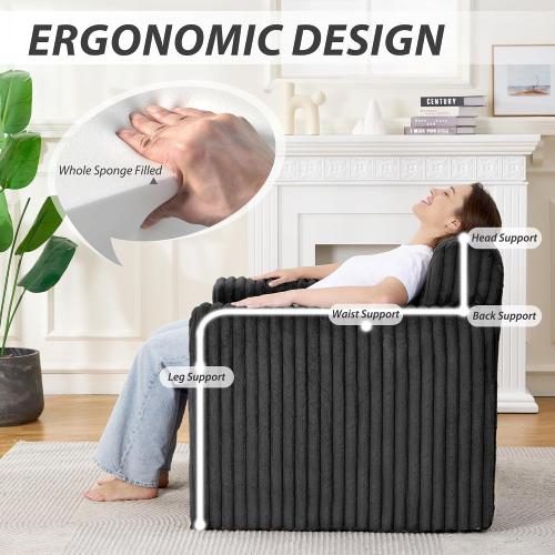 lilanoon Giant Bean Bag Chair for Adults, Non-Slip Floor Sofa with High Backrest & Wider Armrest, Upgrade Whole Sponge Bean Bag Sofa Couch for Bedroom Living Room(Large,Black,Stripe Plush)