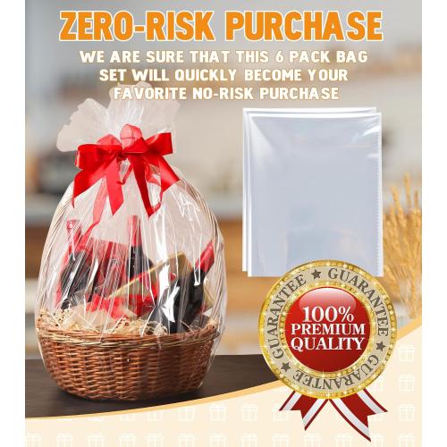 Yuiicaov 6PCS Extra Large Cellophane Bags, 30x40 Inches Clear Cellophane Wrap for Gift Baskets, Jumbo Huge Packaging Clear Gift Bags 2.8 Mil Thick