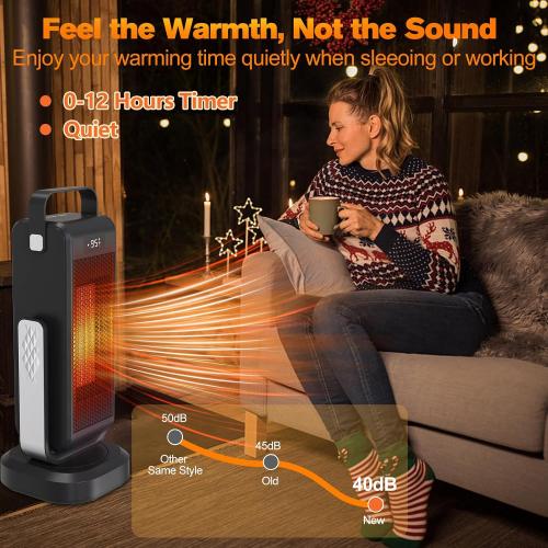 Space Heater for Indoor Use, Portable Heater 60° Up/Down Adjustment 70° Oscillat, 1500W PTC Electric Heater with Thermostat 12H Timer Remote Control, Over Heat& Tip-over Protection for Bedroom Office