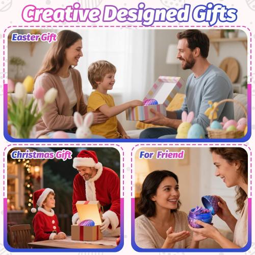 3D Printed Dragon Easter Basket Stuffers - Red Blue - 12 Flexible Crystal Dragon with Egg, Unique Easter Toy Gift for Kids&Adults, Fidgets, Desk Pet Figure