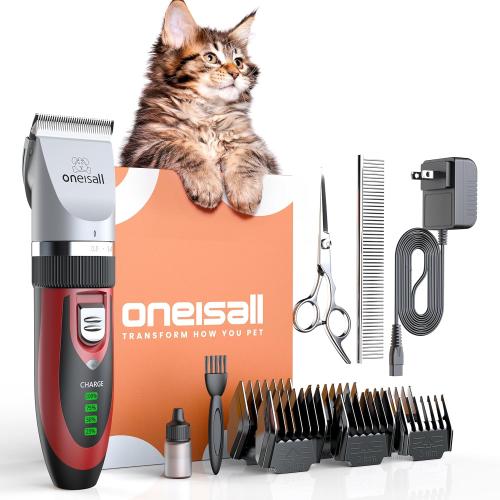 oneisall C6 Cat Clippers for Grooming, Low Noise Cat Grooming Kit, Cordless Dog Clippers Hair Trimmer, Red