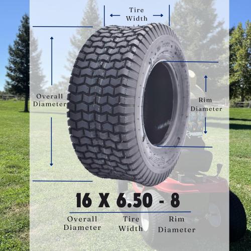 Dayrim 2 Pcs 16X6.50-8 Lawn Mower Tires - 4 Ply, Tubeless, Turf Tread for Riding Mowers & Garden Tractors