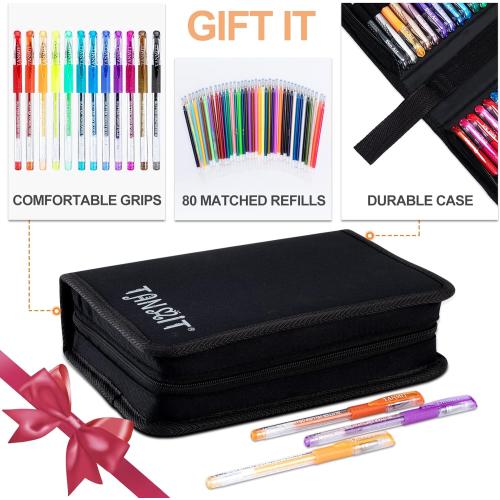 TANMIT Glitter Gel Pens, 160 Pack Glitter Pen with Case for Adults Coloring Books, Artist Colored Gel Markers with 40% More Ink for Drawing Scraobooking Writing Doodling