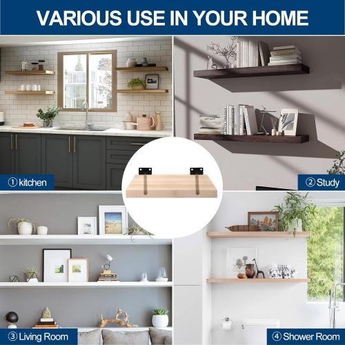 8 Pcs 6 Black Solid Steel Floating Shelf Bracket Blind Shelf Supports - Hidden Brackets for Floating Wood Shelves - Concealed Blind Shelf Support – Screws and Wall Plugs Included