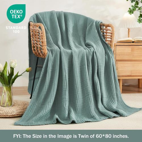 EMME Muslin Throw Blanket 100% Cotton Blankets for Couch Breathable Gauze All Season Soft and Lightweight Pre-Washed (Teal, 50x70)