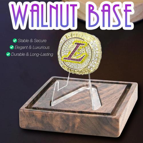 Championship Ring Display Case, UV-Protected Clear Challenge Coin Holder with Walnut Wood Base for Baseball, Softball, Super Bowl, Football Ring, Military Collectibles, Display Box for Memorabilia