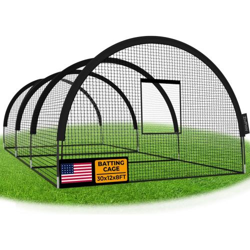 ZivPlay Baseball Batting Cage Net Batting Cages for Backyard Portable Pop Up Cage for Baseball and Softball with Pitching Machine Hole and Detachable Door (30ftx12ftx8ft)