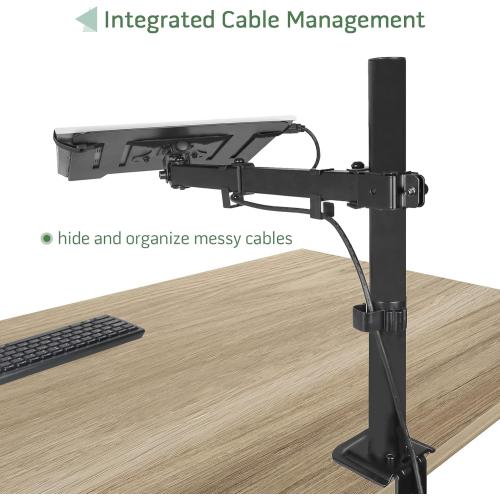 Laptop Desk Mount, Single Laptop Stand Arm with Vented Tray for 17 inch Notebook or 14”-32” Monitor, Holds up to 17.6 lbs, Fully Adjustable, Clamp/Grommet Mounting, VESA 75/100mm