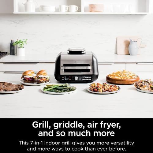 Black 12 Ninja IG651 Foodi Smart XL Pro 7-in-1 Indoor Grill/Griddle Combo, use Opened or Closed, Air Fry, Dehydrate & More, Pro Power Grate, Flat Top, Crisper, Smart Thermometer