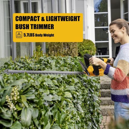 Yellow 22 MaxMore Cordless Hedge Trimmer, Compatible with DeWALT 20V Max Battery (Tool Only) Electric Brushless Hedge Shear with 22-Inch Blade & 1500RPM Speed & Safety Lock, Lightweight & Handheld for Lawn Yard