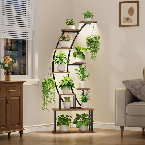 Plant Stand Indoor with Grow Lights, 63 Tall Indoor Plant Shelf, 9 Tiered Corner Plant Holder, Large Flower Display Shelves for Living Room, Bedroom, Office, Home Decor