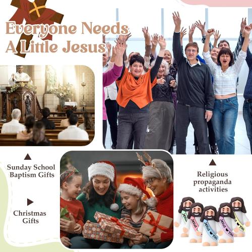 Bememo 100 Pcs Little Jesus Figures Jesus Loves You Original Design Pocket Rubber Little Figures to Hide and Seek Sunday Religious Party Share Easter Gifts(Macaron Colors)