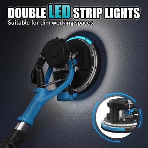 Drywall Sander with Vacuum Dust Collector, 880W Popcorn Ceiling Remover, Variable Speed 1000-2100RPM, LED Light, Foldable & Extendable Handle, 12 Sanding Discs