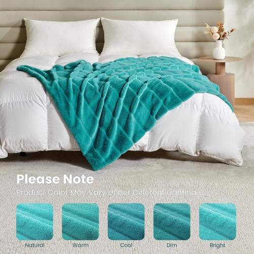 Sophia & William Teal Faux Rabbit Fur Throw Blanket, Micro Mink Dual-Sided Cozy Soft Blankets, Plush Fuzzy Fluffy Blanket for Couch Bed Sofa, Machine Washable, Twin(60 x 80)