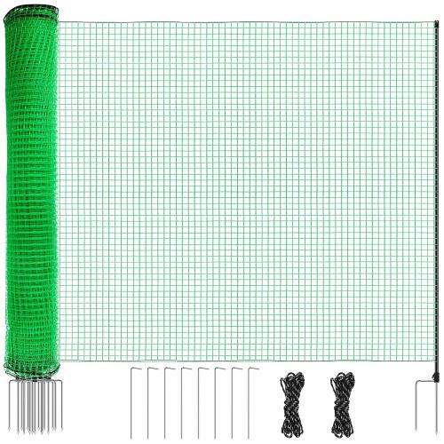 Temporary Fence, 3' x 49.2' Non Electric Fence Netting with Double Spiked Posts & Windproof Kit, Portable Movable Poultry Netting Mesh for Dogs, Chickens or Farms, Backyards and Ranches