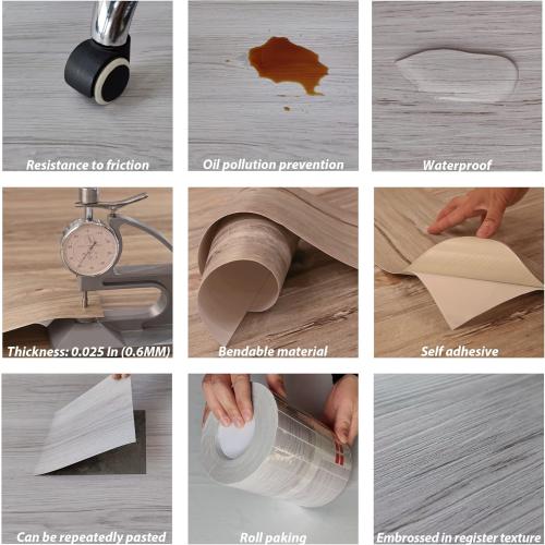 Wood Peel and Stick Floor Tiles,36Pack,54 Sq.Ft，Waterproof Laminate Vinyl Flooring Sheet Rolls,Adhesive&Removabel Plank on Flooring for Renters,Living Romm, Bedrooms, Bathroom (36 x 6，Dustgray)
