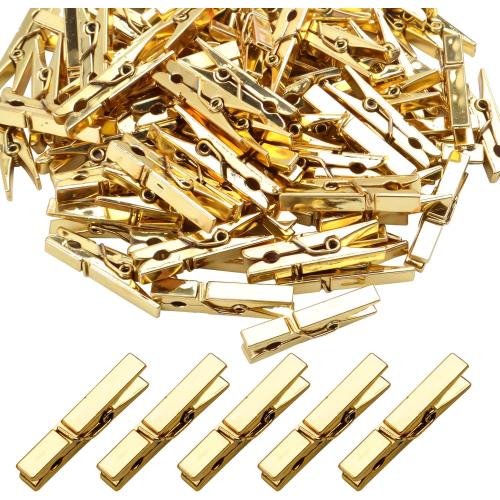Mini Plastic Clips, 100 Pieces Utility Photo Clips Paper Peg Clothes Line Clips - 3.5 x 0.5 x 0.7cm, Gold