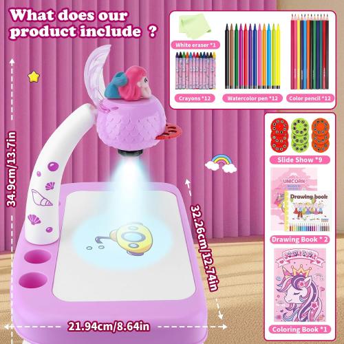 Hoarosall Drawing Projector for Kids, Drawing Board Pad, Color Pens, Pencils, Crayons, Scrapbook etc,Tracing Projector, Ideal Toy for 3  Year Old Girls (Mermaid Kit)