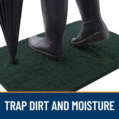 OLANLY Dog Door Mat for Muddy Paws 24x16, Absorbs Moisture and Dirt, Absorbent Non-Slip Washable Doormat, Quick Dry Chenille Mud Mat, Entry Indoor Entryway Carpet for Inside Floor, Blackish Green