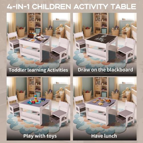 Color White Joyooss Kids Table and Chair Set,4 in 1 Wooden Kids Table and Chairs Ages 3-7,Toddler Table with Storage Kid Desk and Chair Set for Toddlers 2 in 1 Tabletop