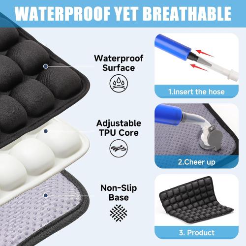 Travel Cushion - 3D Inflatable Pressure Relief Airplane Seat Cushion for Long Flights, Sciatica & Tailbone Pain Relief, Portable Foldable for Car, Office, Wheelchair