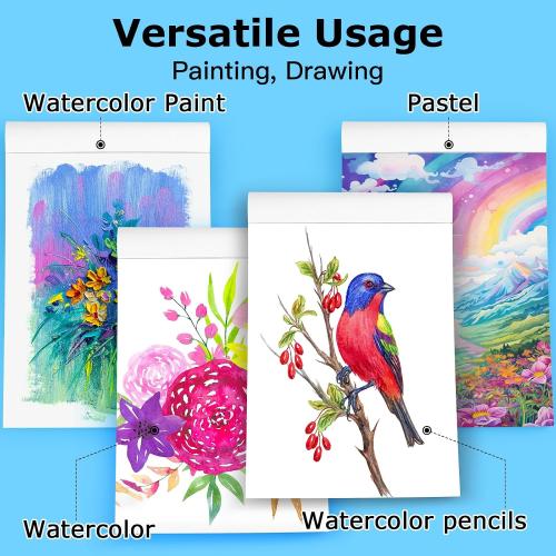 Hapikalor Watercolor Paper Pad, 9x12 Water Color Paper, 140lb/300gsm Artist Painting Drawing Paper Book, Art Supplies for Adults Kids, Watercolors, Watercolor Paint Set, Sketchbook, Journal, Teal