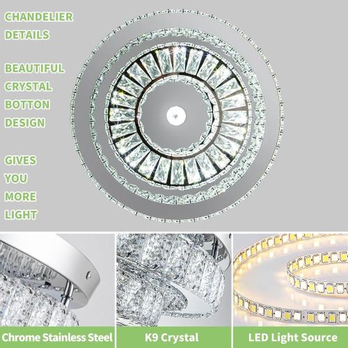 HOPGGIE 18“ Crystal Chandelier 2-Layer Ceiling Light Fixture Flush Mount LED Large Chandelier Light for Living Room Dining Room Bedroom (Cool White)