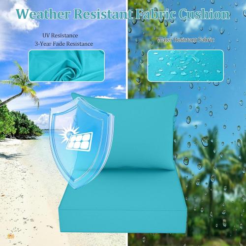 Outdoor Chair Cushion, 24 x 24 Inch Waterproof Deep Seat Patio Cushions Set of 2, Loveseat Cushions for Outdoor Furniture, 4 Thick Patio Furniture Cushion with Handle Straps, Lake Blue