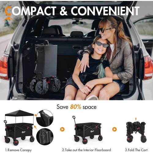 Portal 350L Collapsible Wagon Cart with Removable Canopy, 270Lb Folding Utility Cart with Rear Door for Pet, Camping, Beach, and Outdoor Adventures