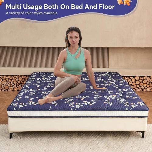 Blue Dr.Futon Japanese Floor Futon Mattress Extra Thick Folding Roll Up Bed Topper Mat for Guest,Lounger and Tavel