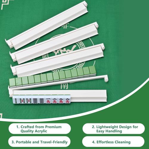 Mahjong Racks with Pushers, All-in-One Mahjong Tile Pushers and Racks with 3 Dices, Modern American Tile Set of 4 (White)