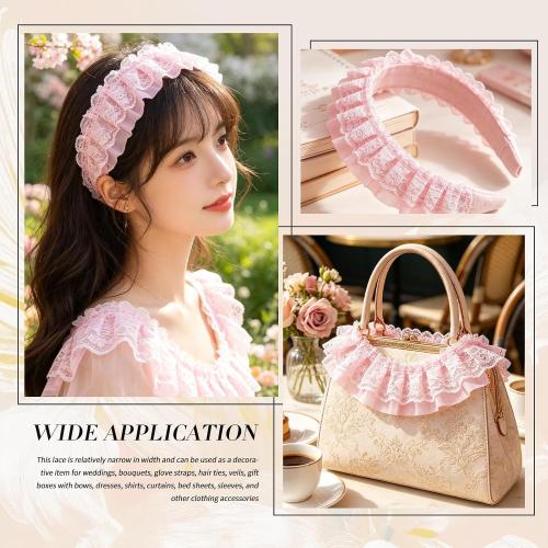 Lace Trim Ribbon, Ruffle Ribbon, 12-Yard Pink Lace Ribbon,2.0 Inch Width Pinks Laces Trims, Delicate Floral Pattern Ribbons for Crafts Sewing and Dress Applique Decorations, Pink