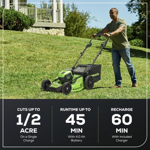 Greenworks 80V 21 Brushless Cordless (Self-Propelled) Lawn Mower (75  Compatible Tools), 4.0Ah Battery and 60 Minute Rapid Charger Included