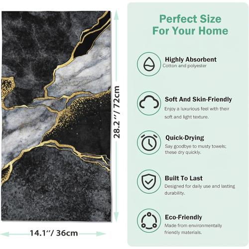 2 Pack Hand Bath Towel,Black and White Marble Fingertip Towel Decorative Bath Towel Bathroom Kitchen Towel Set Highly Absorbent SPA Gym Towels 14x28 Inch