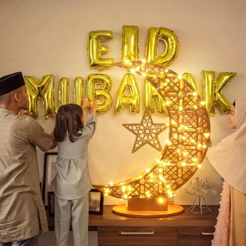 Large Metal Ramadan Moon Stand Lights Decorations for Home Iron Eid Mubarak Star Crescent Moon Lamp LED Light Stand Eid Craft Table Centerpiece Home Islamic Gift(22.4 x 26.3 Inch,Modern Style)